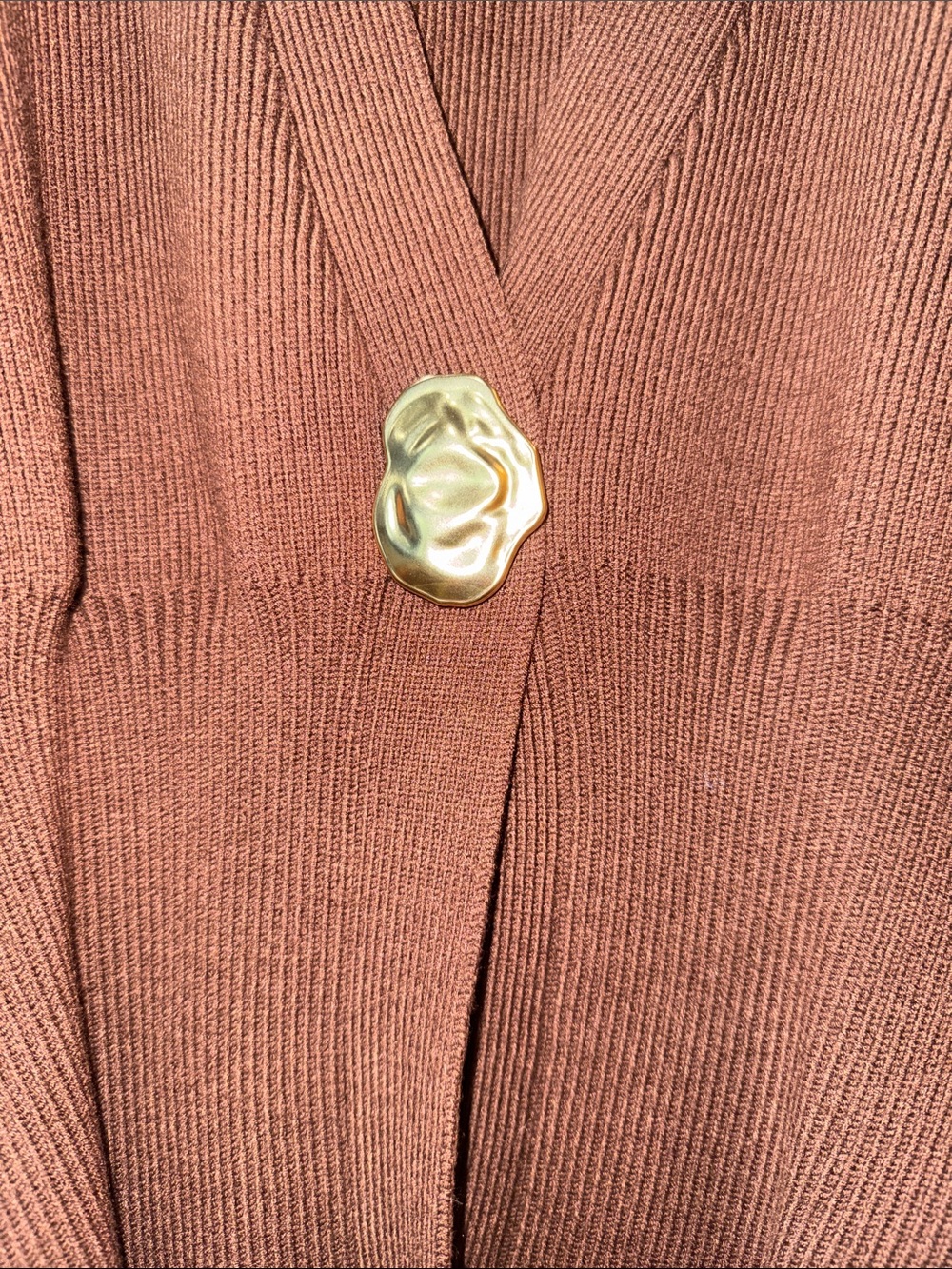 Chestnut Brown V-Neck Button-Front Cardigan Sweater - Picture 4 of 7